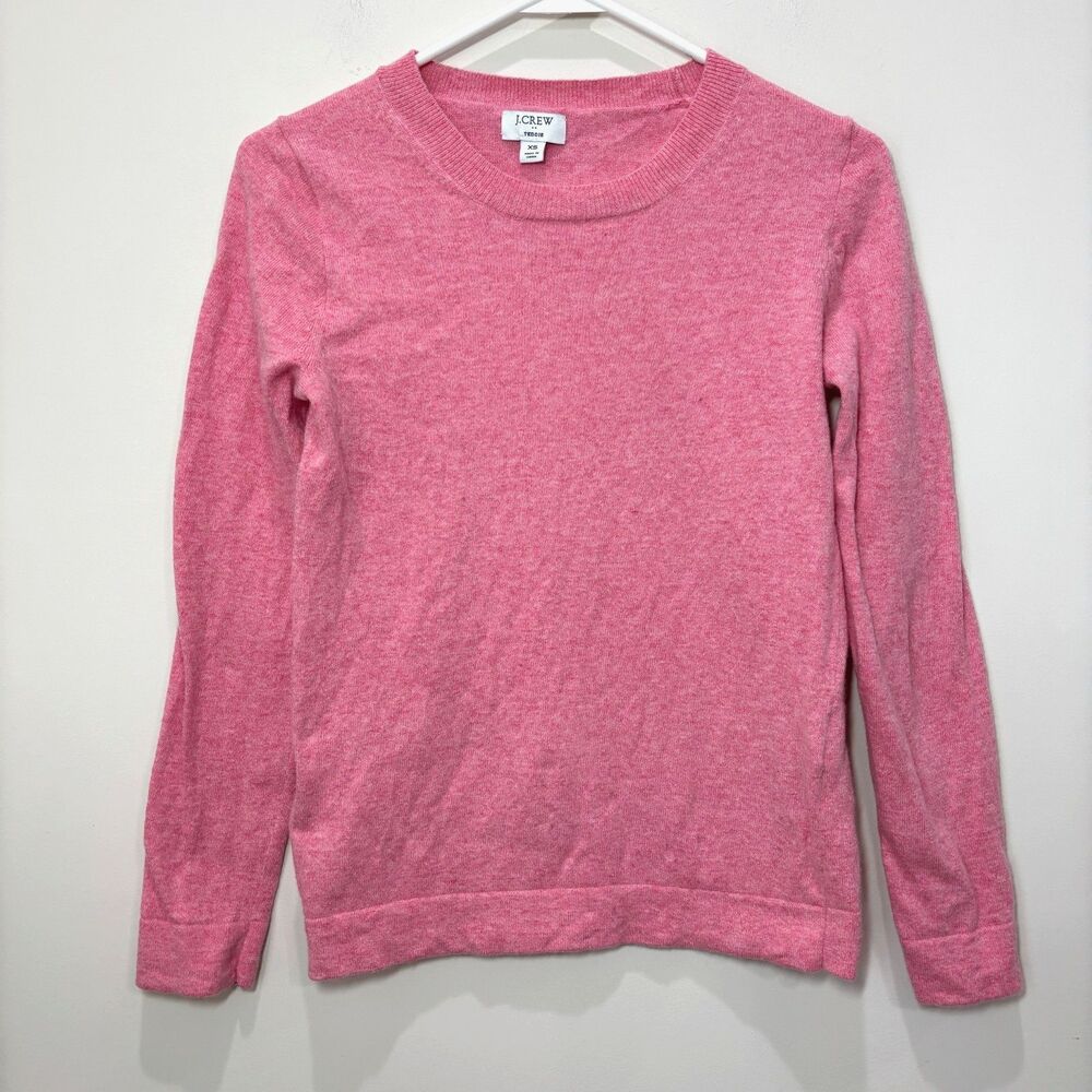 J Crew Pink Teddie Sweater Wool Cotton Women XS Preppy Old Money Pastel Elevated